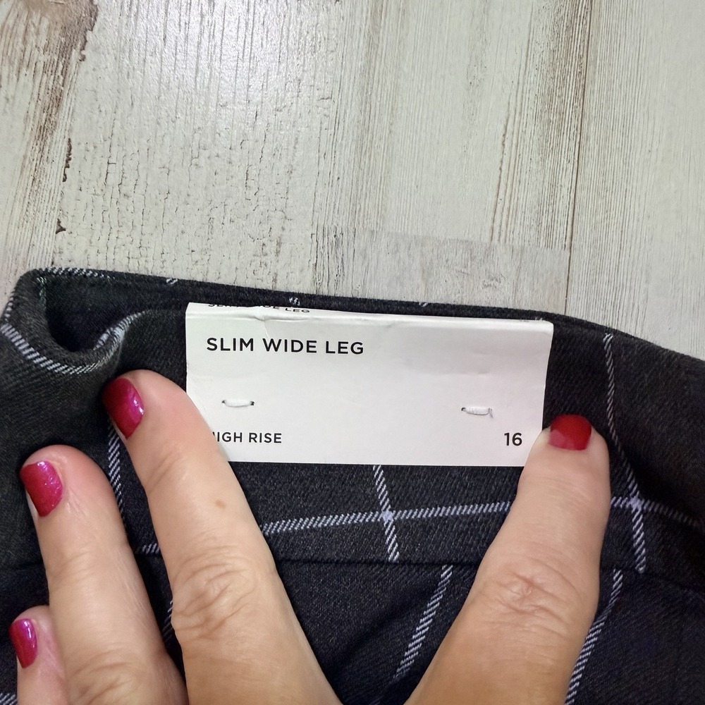 Loft Slim Wide Leg Pants 16 Plus 38x26 Crop Gray Windowpane Career Party NEW - Picture 4 of 8